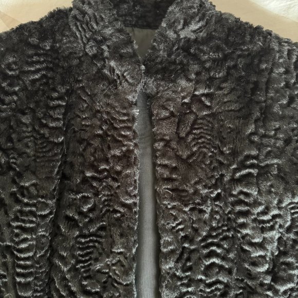 XS S Faux Persian Lamb Jacket Long Sleeve Stand Collar New Lining 1940s 1950s - Picture 7 of 13